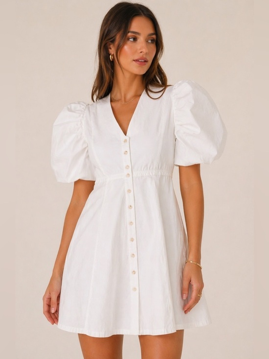 Endless Rose Dresses & Skirts - Endless Rose White Puff Sleeve Button Front Mini Dress XS Cottagecore